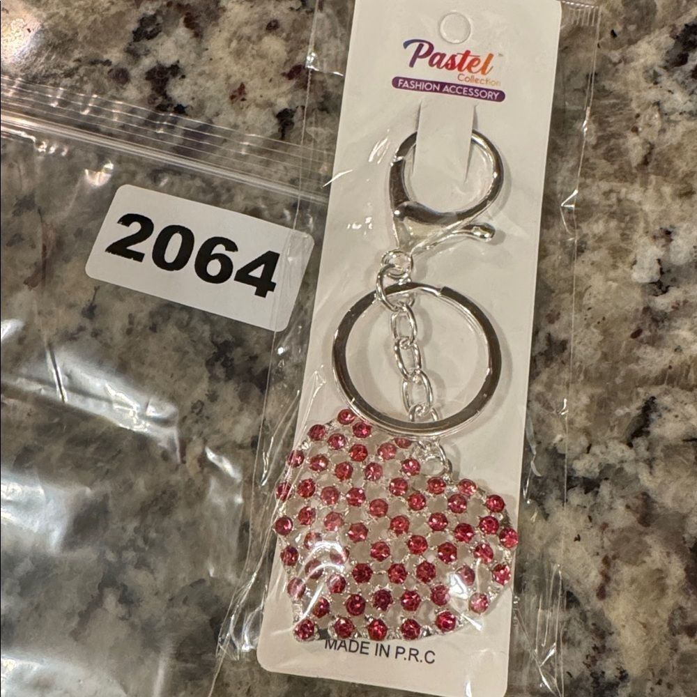 2064 Pink Stones Heart Key Ring & Bag Charm